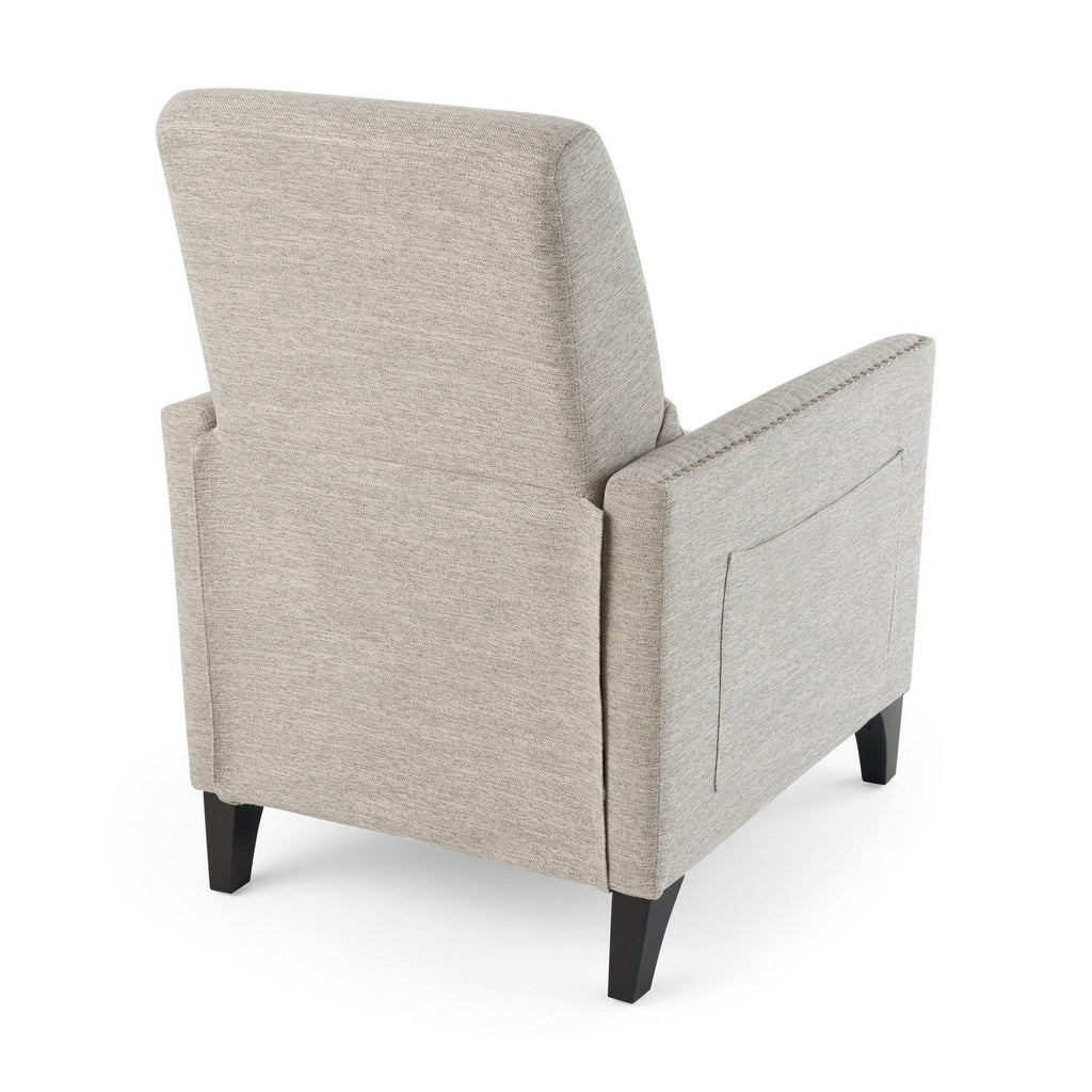 Fauteuil inclinable Davy Pushback, garniture cloutée, bois de bouleau, tissu gris