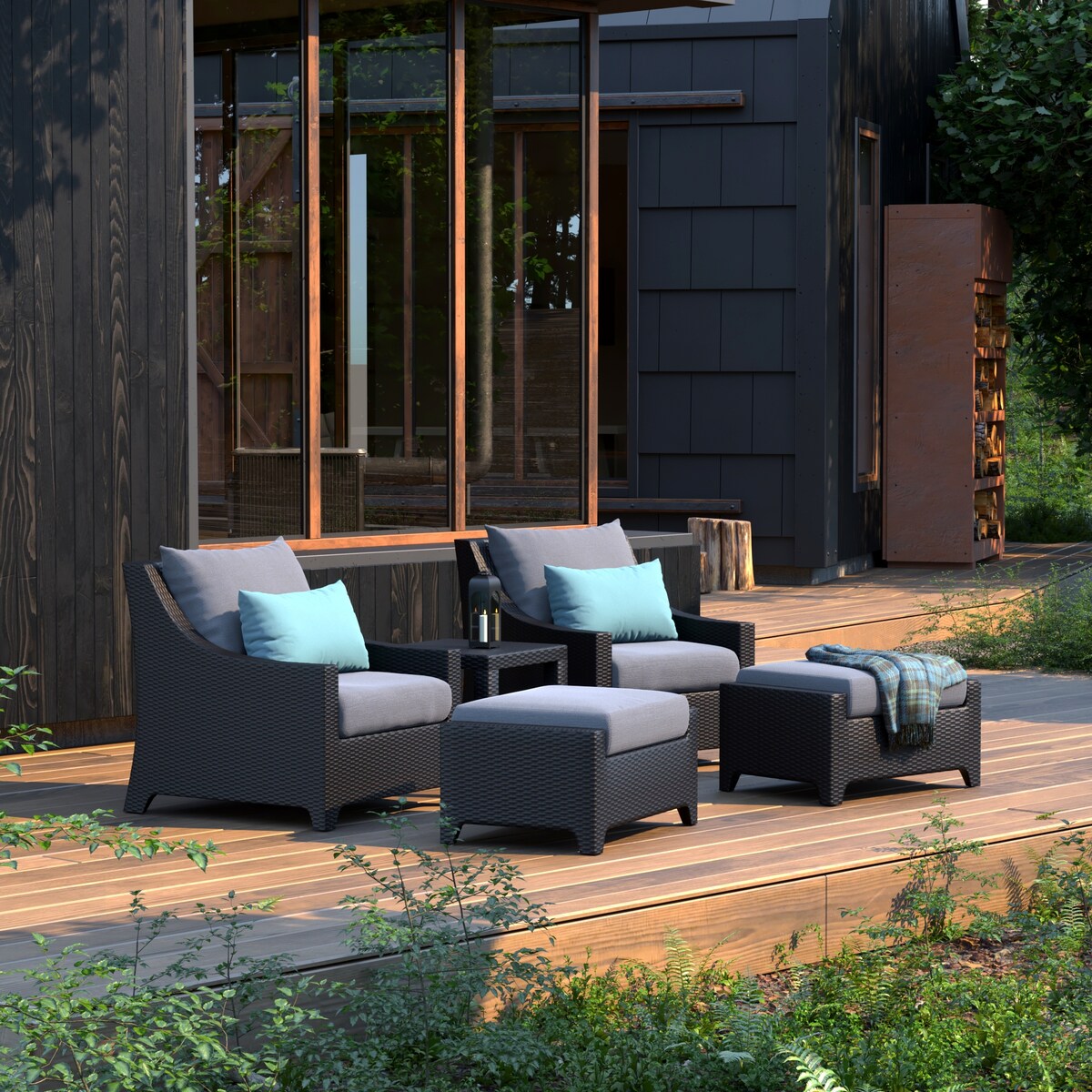 Ensemble de 5 fauteuils club et poufs d'extérieur Deco Sunbrella