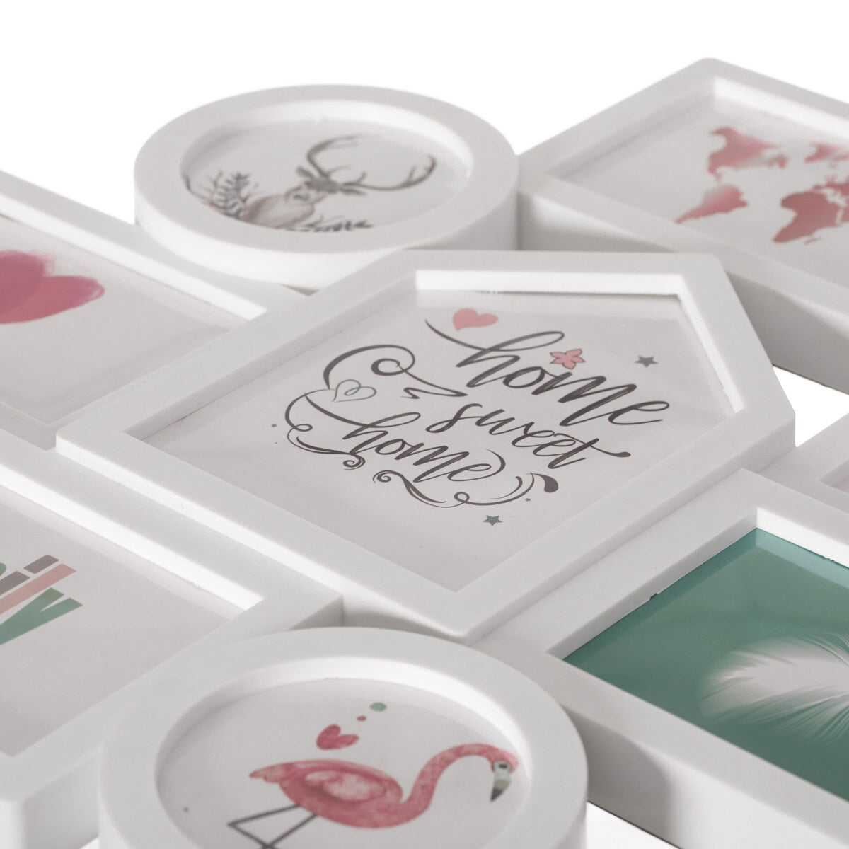 Cadre photo mural décoratif moderne pour 8 photos, plusieurs tailles, blanc