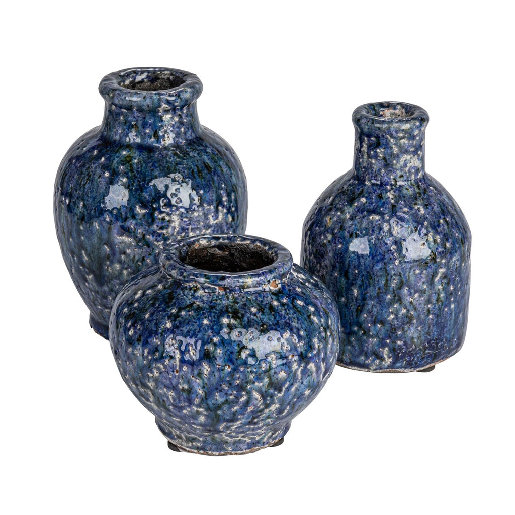 Vases décoratifs en terre cuite avec glaçure craquelée, lot de 3