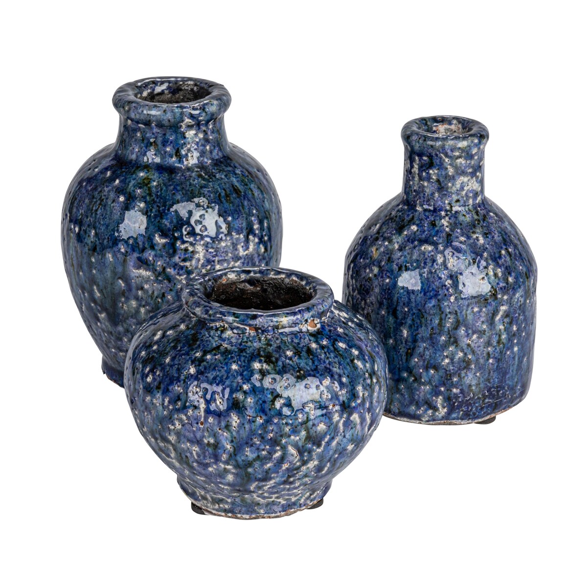 Vases décoratifs en terre cuite avec glaçure craquelée, lot de 3