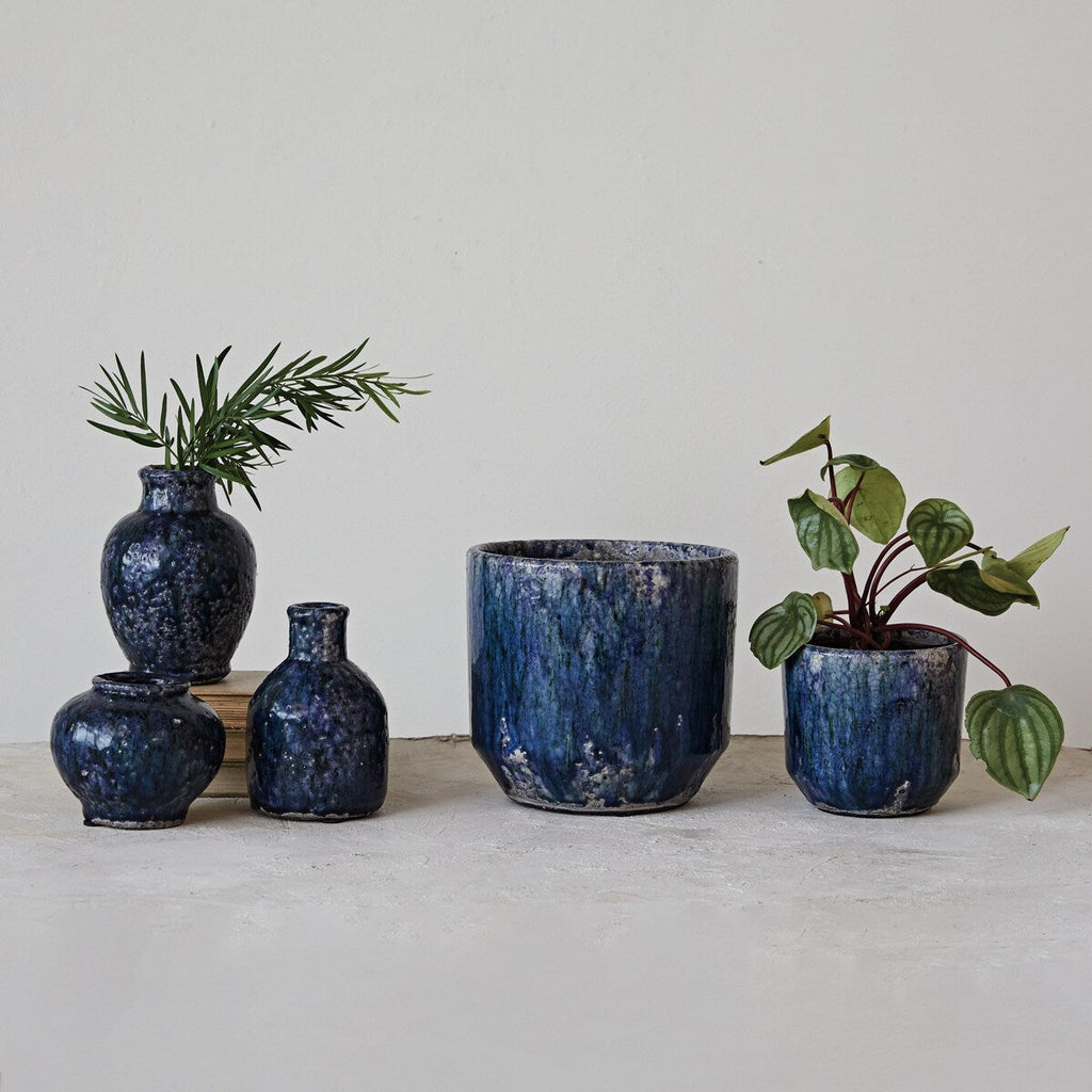 Vases décoratifs en terre cuite avec glaçure craquelée, lot de 3