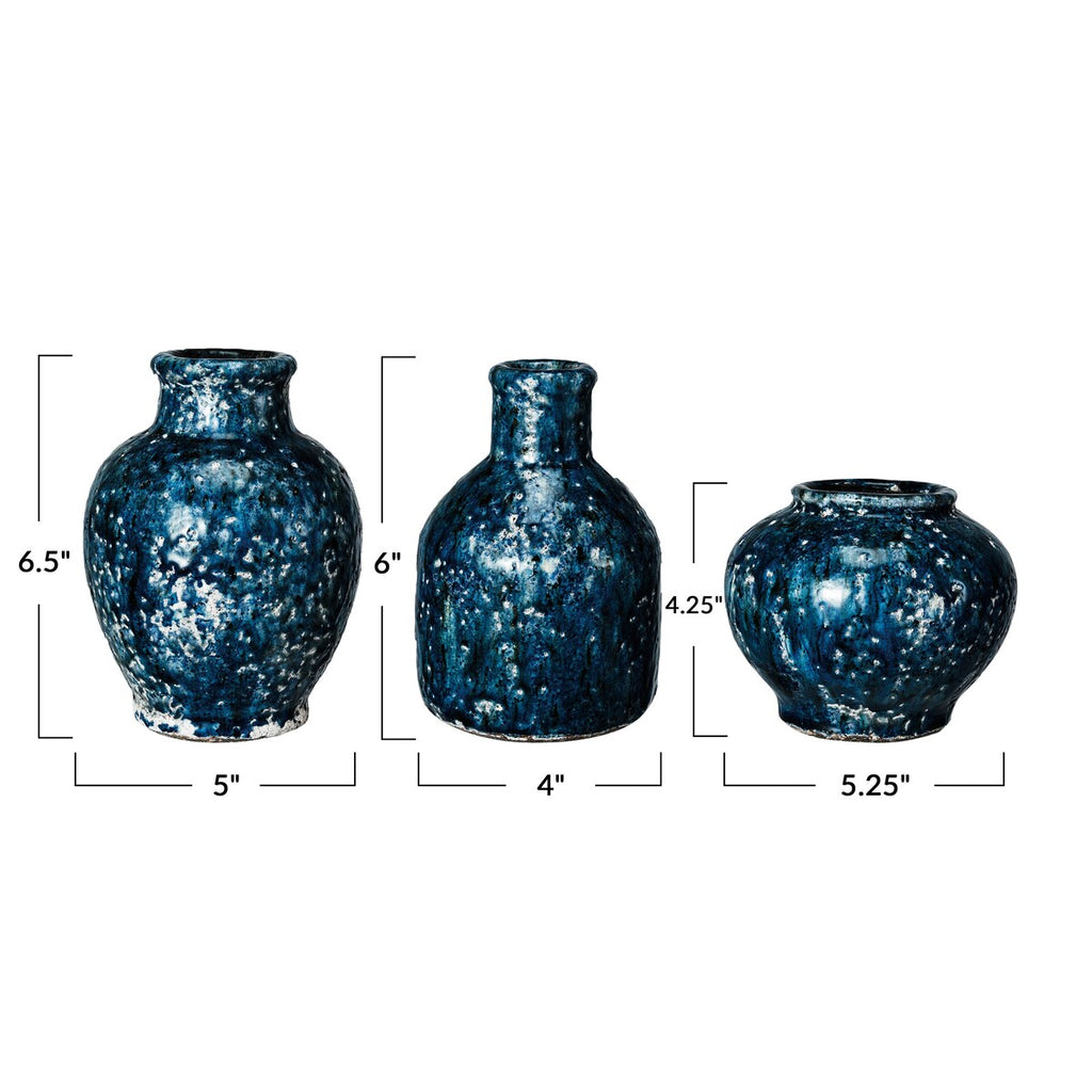 Vases décoratifs en terre cuite avec glaçure craquelée, lot de 3