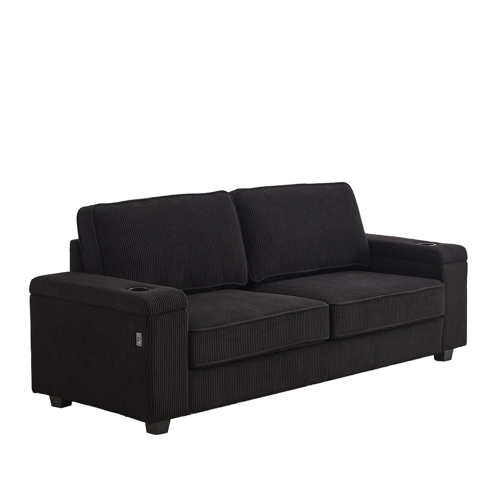 Canapé 86,5 places à assise profonde avec rangement, chargement USB et porte-gobelets - Canapé confortable en velours côtelé