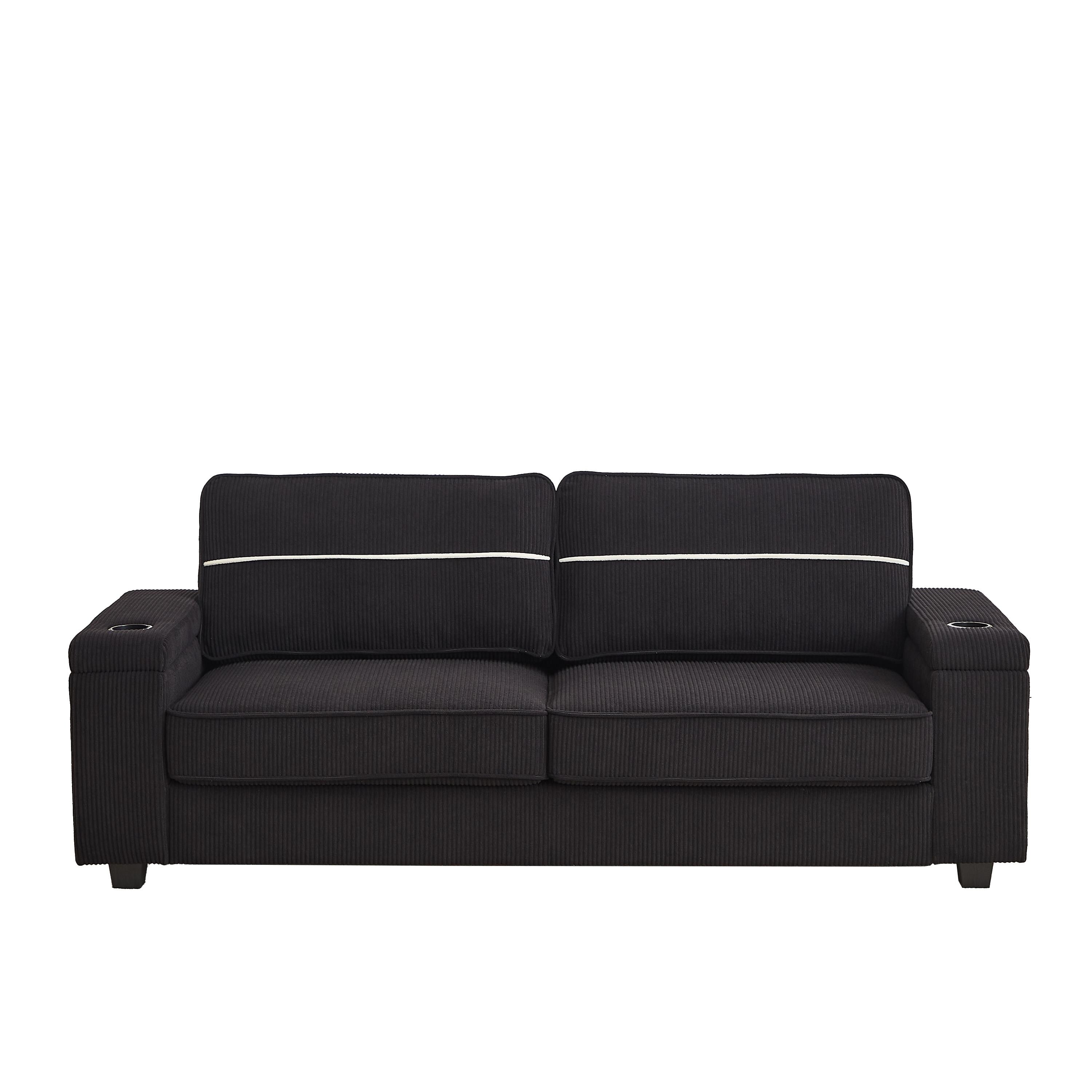 Canapé 86,5 places à assise profonde avec rangement, chargement USB et porte-gobelets - Canapé confortable en velours côtelé