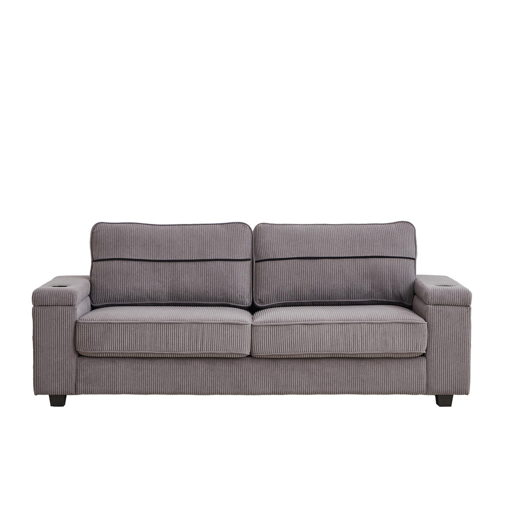 Canapé 86,5 places à assise profonde avec rangement, chargement USB et porte-gobelets - Canapé confortable en velours côtelé