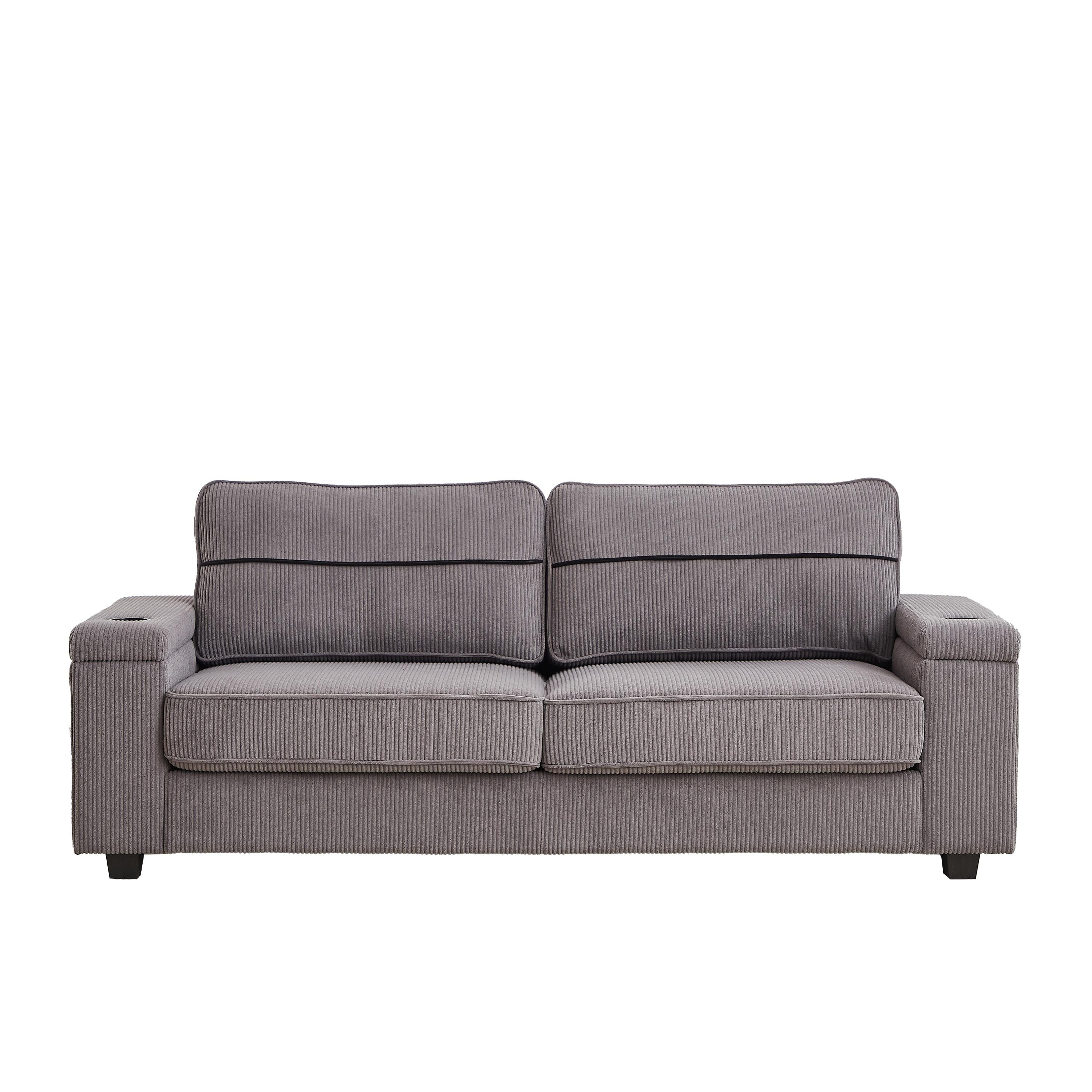 Canapé 86,5 places à assise profonde avec rangement, chargement USB et porte-gobelets - Canapé confortable en velours côtelé