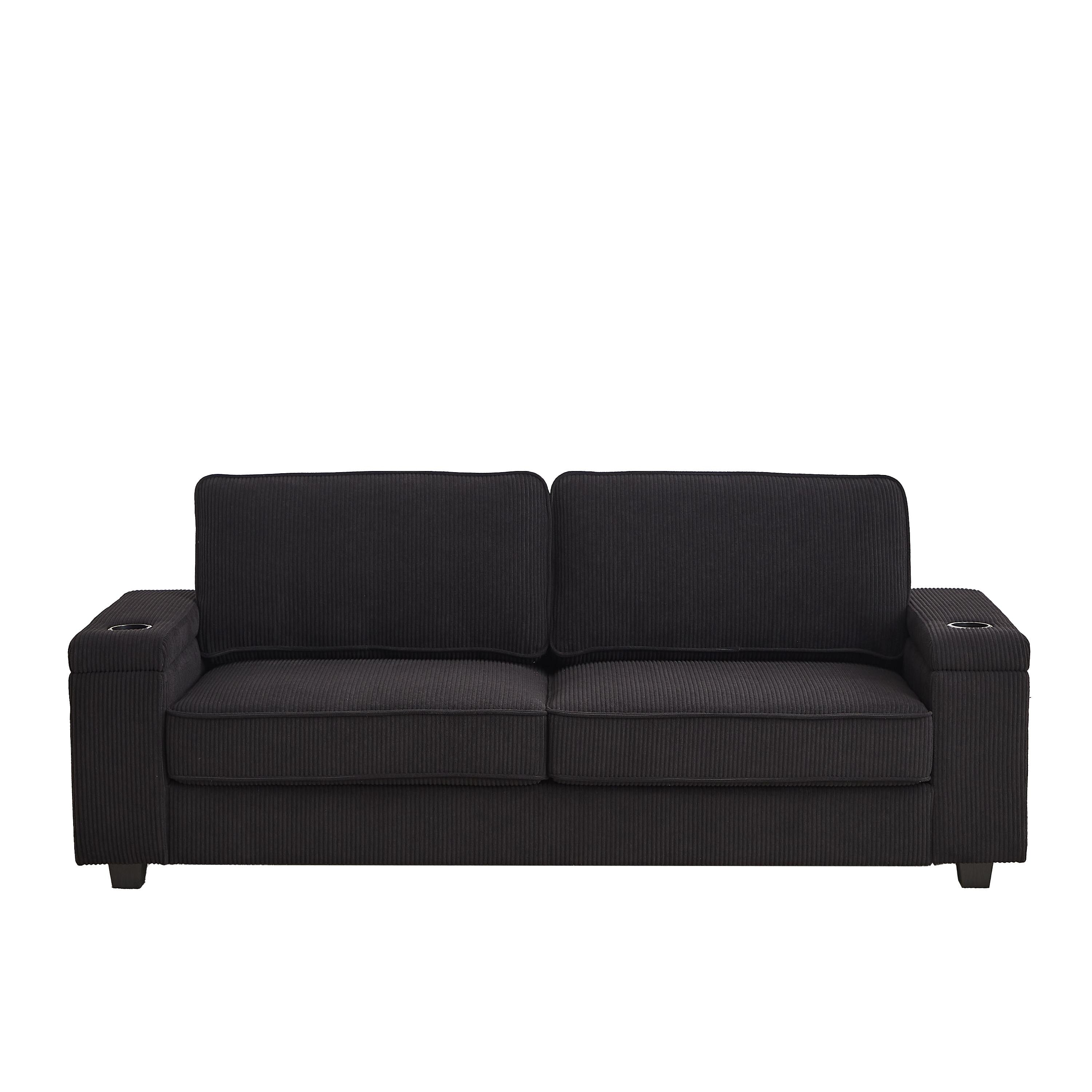 Canapé 86,5 places à assise profonde avec rangement, chargement USB et porte-gobelets - Canapé confortable en velours côtelé