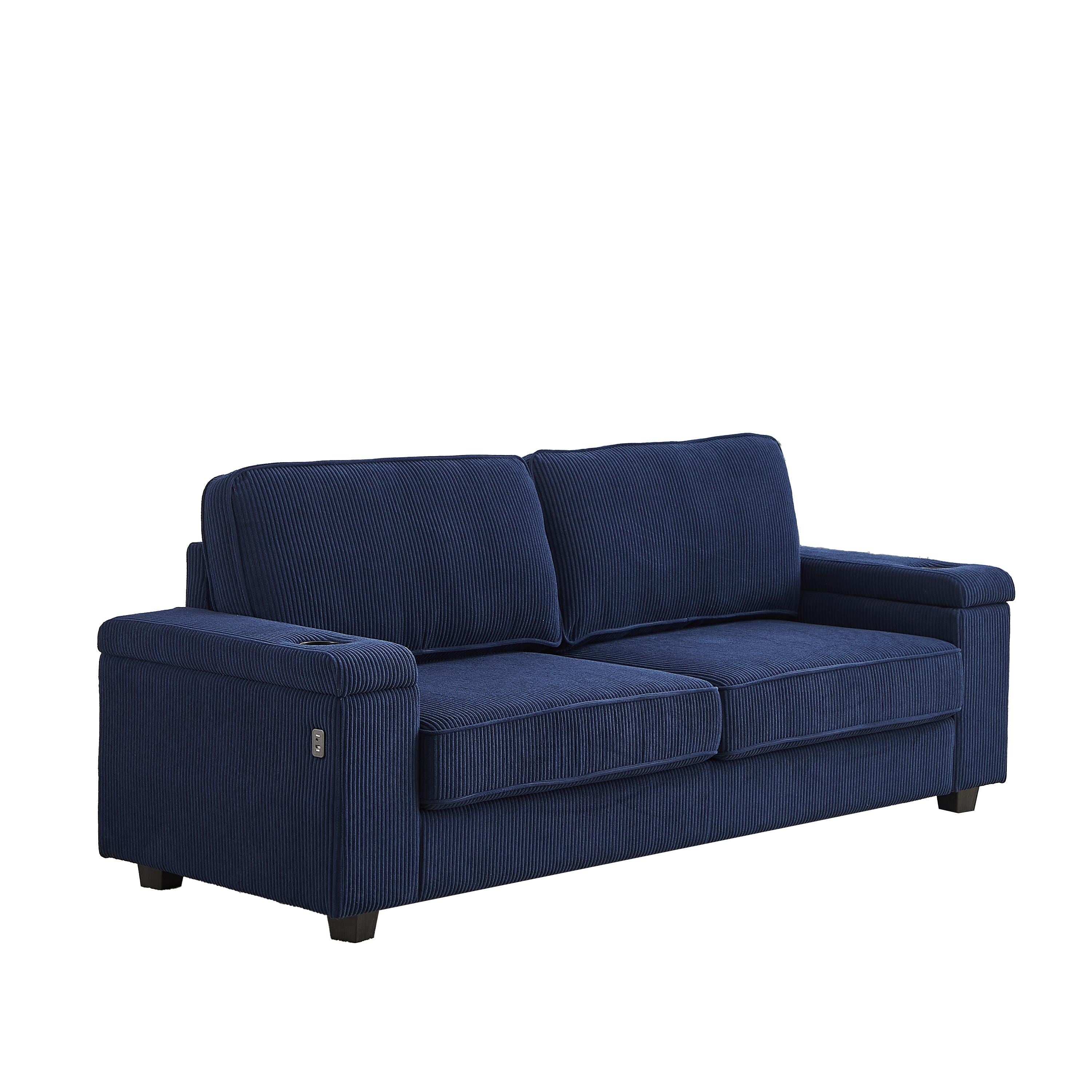 Canapé 86,5 places à assise profonde avec rangement, chargement USB et porte-gobelets - Canapé confortable en velours côtelé