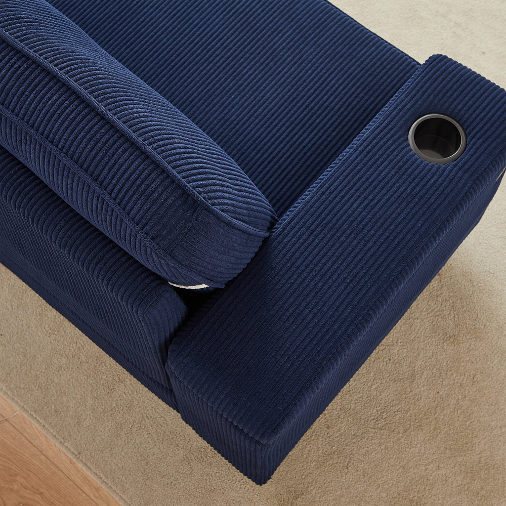 Canapé 86,5 places à assise profonde avec rangement, chargement USB et porte-gobelets - Canapé confortable en velours côtelé