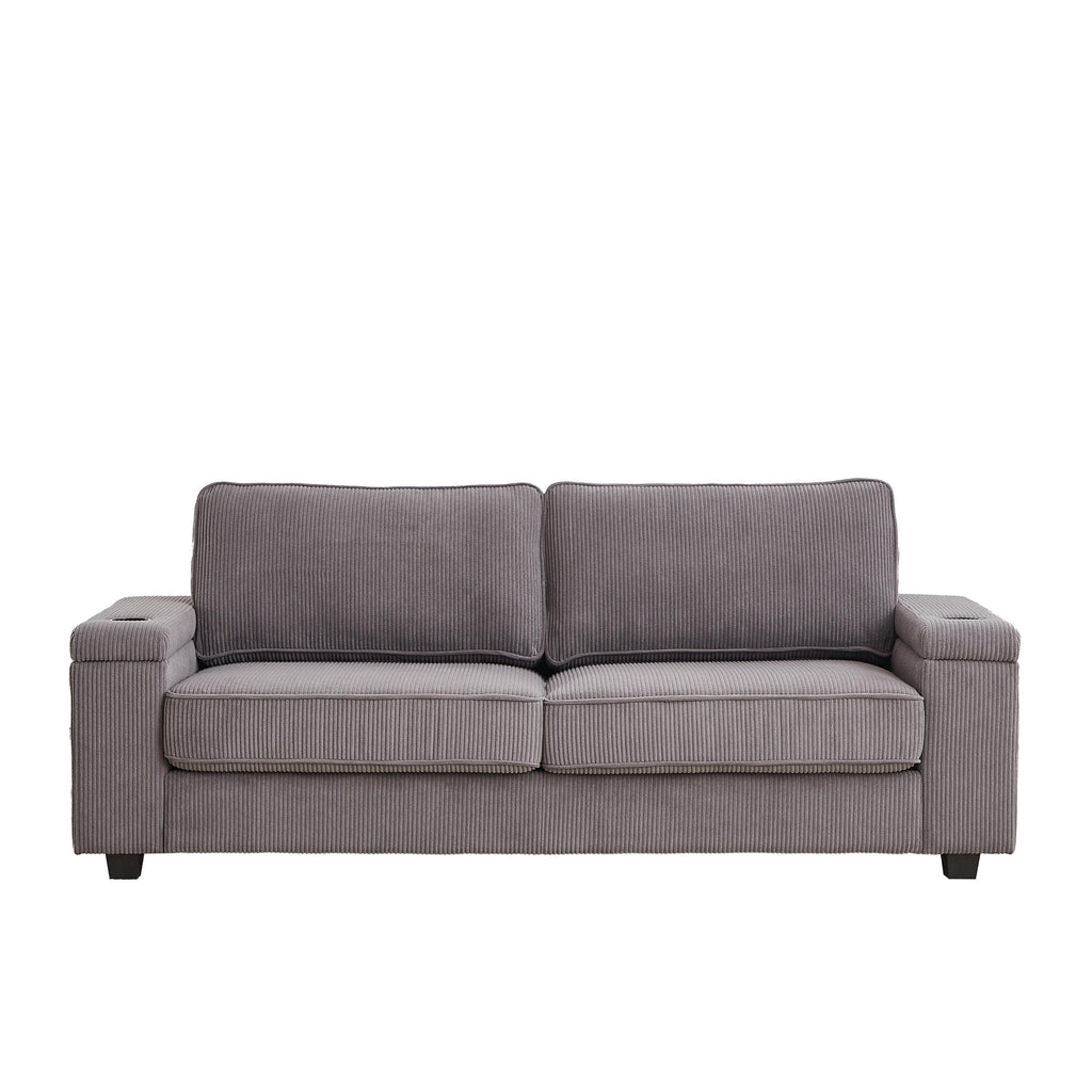 Canapé 86,5 places à assise profonde avec rangement, chargement USB et porte-gobelets - Canapé confortable en velours côtelé