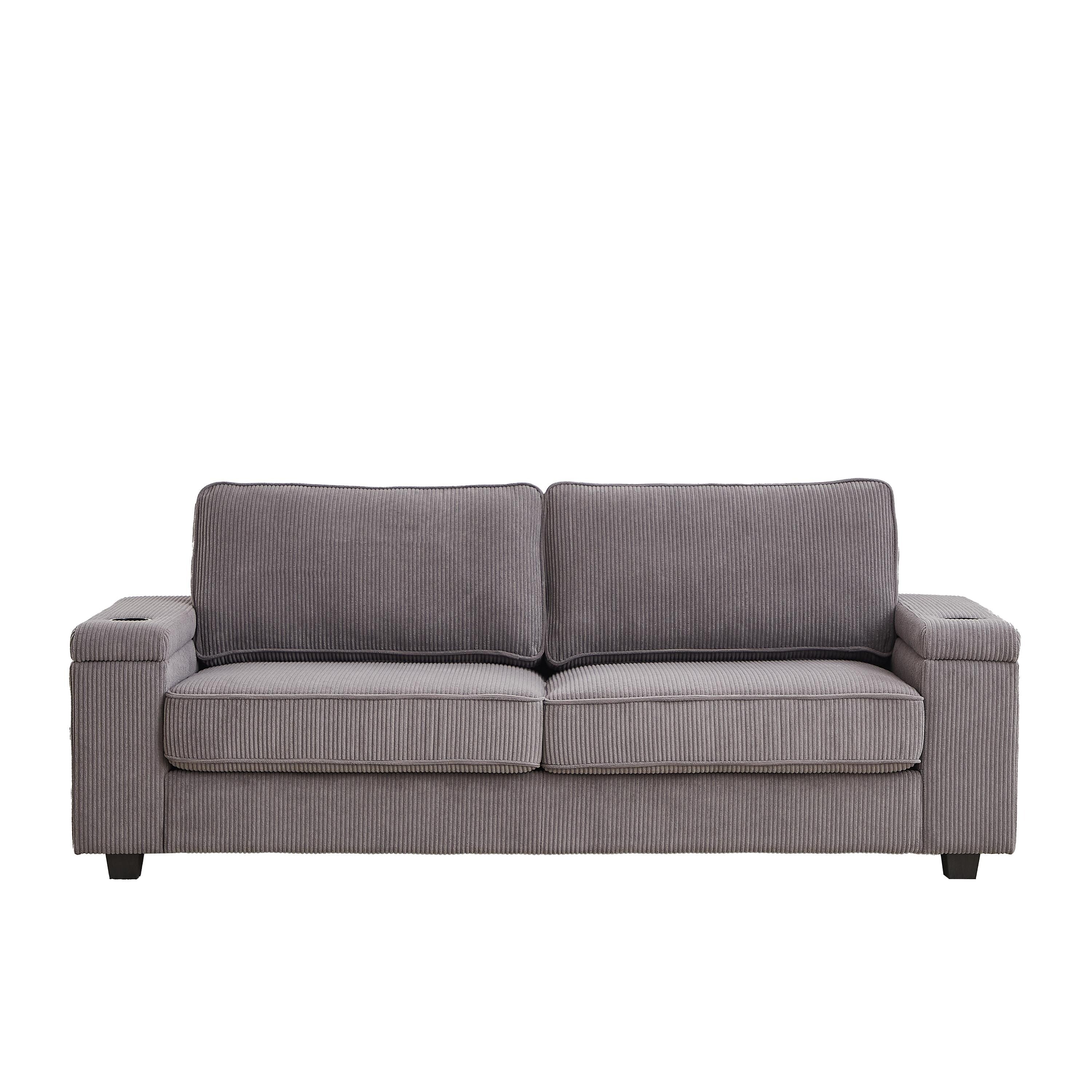 Canapé 86,5 places à assise profonde avec rangement, chargement USB et porte-gobelets - Canapé confortable en velours côtelé