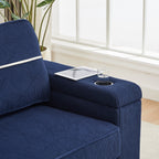 Canapé 86,5 places à assise profonde avec rangement, chargement USB et porte-gobelets - Canapé confortable en velours côtelé