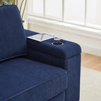 Canapé 86,5 places à assise profonde avec rangement, chargement USB et porte-gobelets - Canapé confortable en velours côtelé