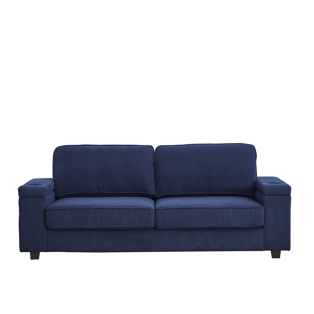 Canapé 86,5 places à assise profonde avec rangement, chargement USB et porte-gobelets - Canapé confortable en velours côtelé