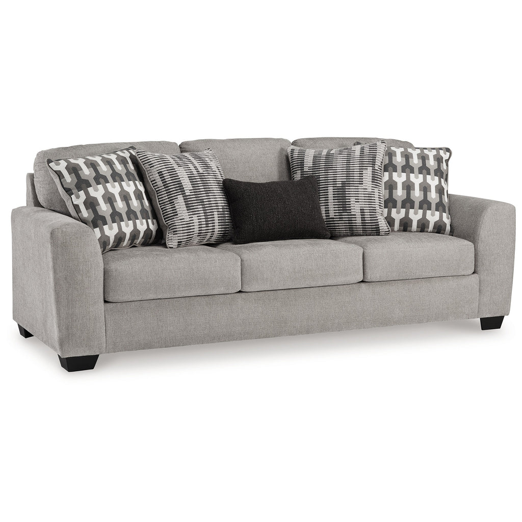 Canapé Delaney, polyester gris, 5 coussins décoratifs, noir, 246 cm