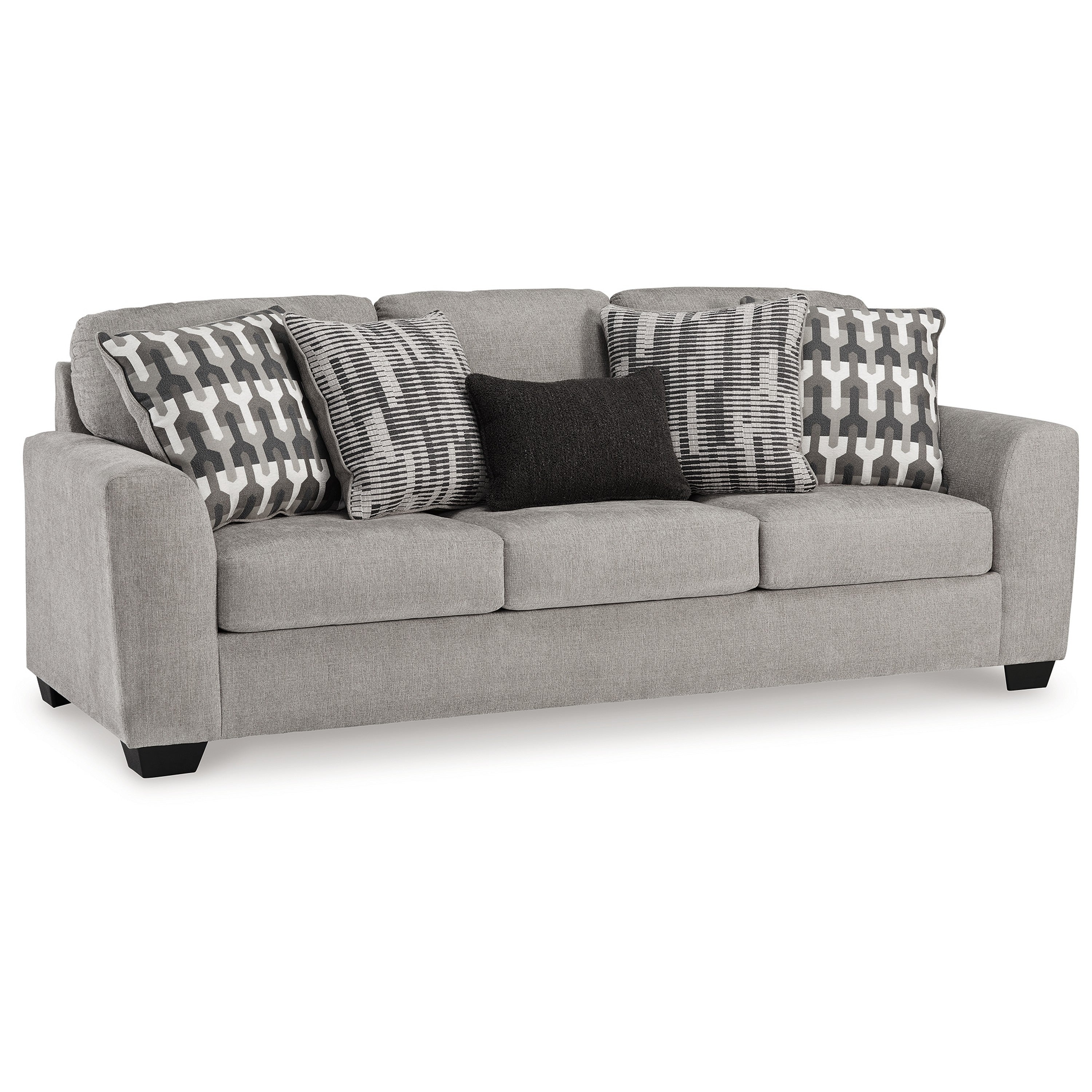 Canapé Delaney, polyester gris, 5 coussins décoratifs, noir, 246 cm
