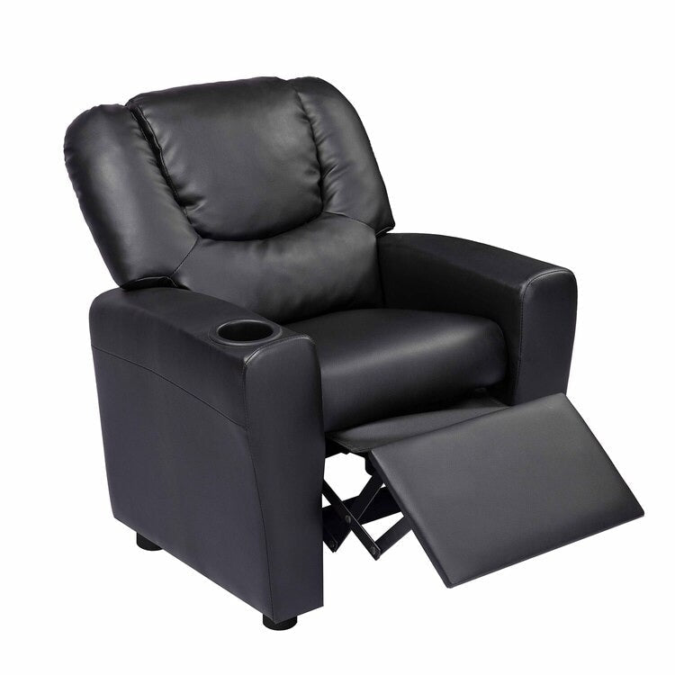 Fauteuil inclinable de luxe pour enfants avec repose-pieds, appui-tête et 2 porte-gobelets Fauteuil inclinable en microfibre pour enfants de 3 ans et plus