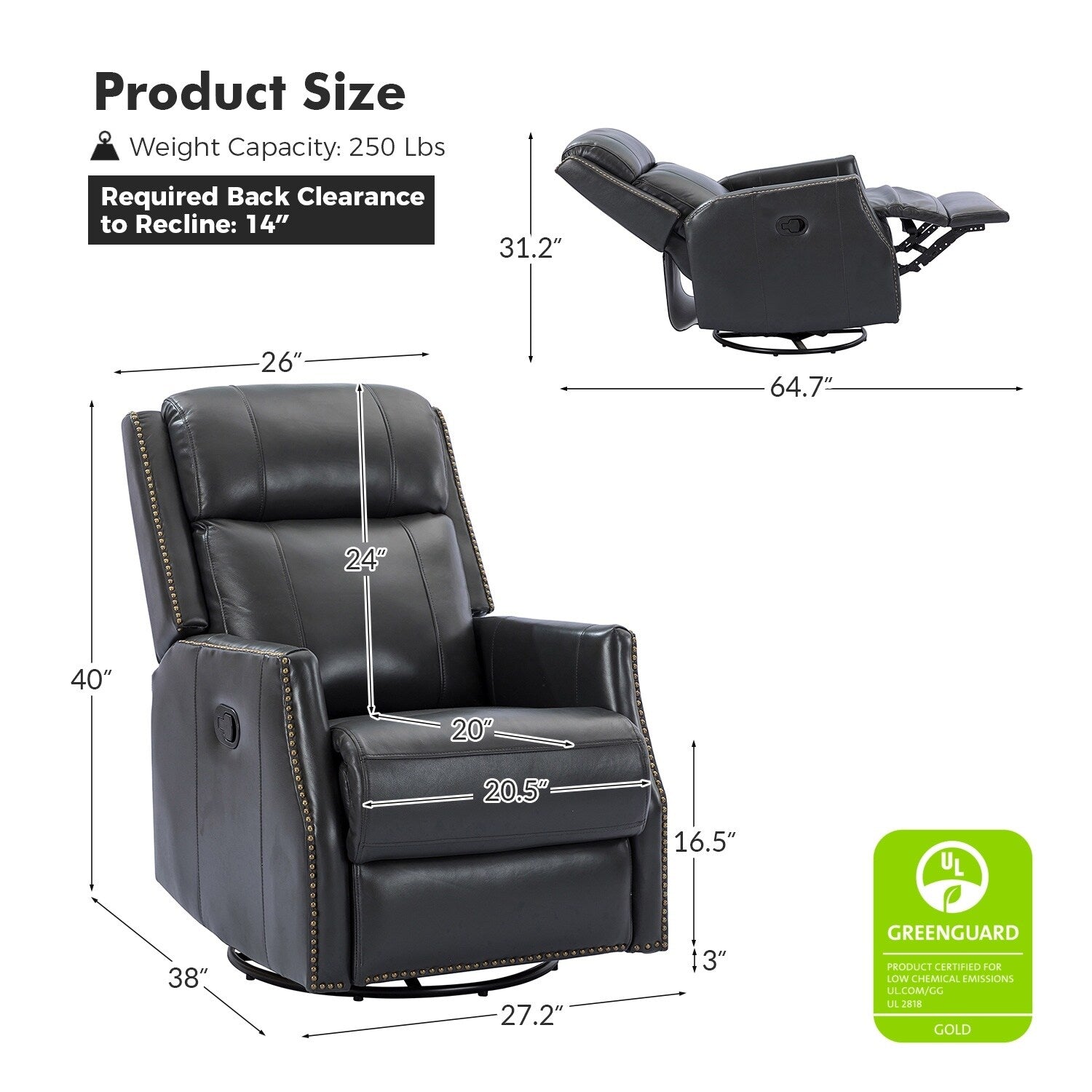 Lot de 2 chaises pivotantes modernes en cuir véritable Demeter pour chambre d'enfant avec garnitures cloutées par HULALA HOME