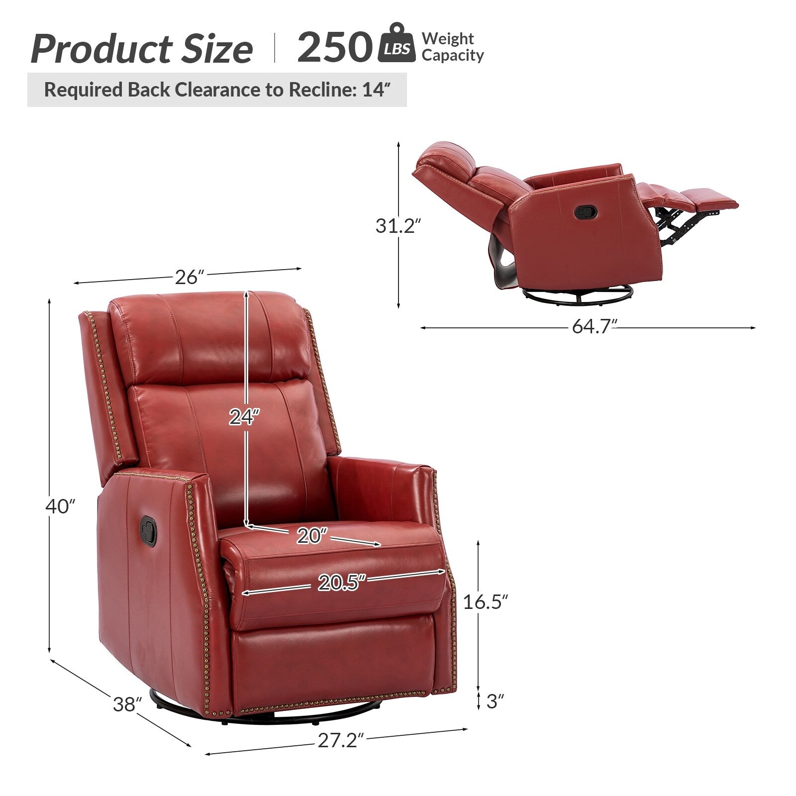 Lot de 2 chaises pivotantes modernes en cuir véritable Demeter pour chambre d'enfant avec garnitures cloutées par HULALA HOME