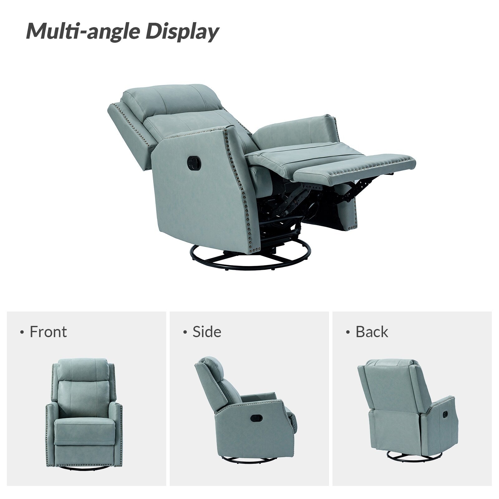 Lot de 2 chaises pivotantes modernes en cuir véritable Demeter pour chambre d'enfant avec garnitures cloutées par HULALA HOME