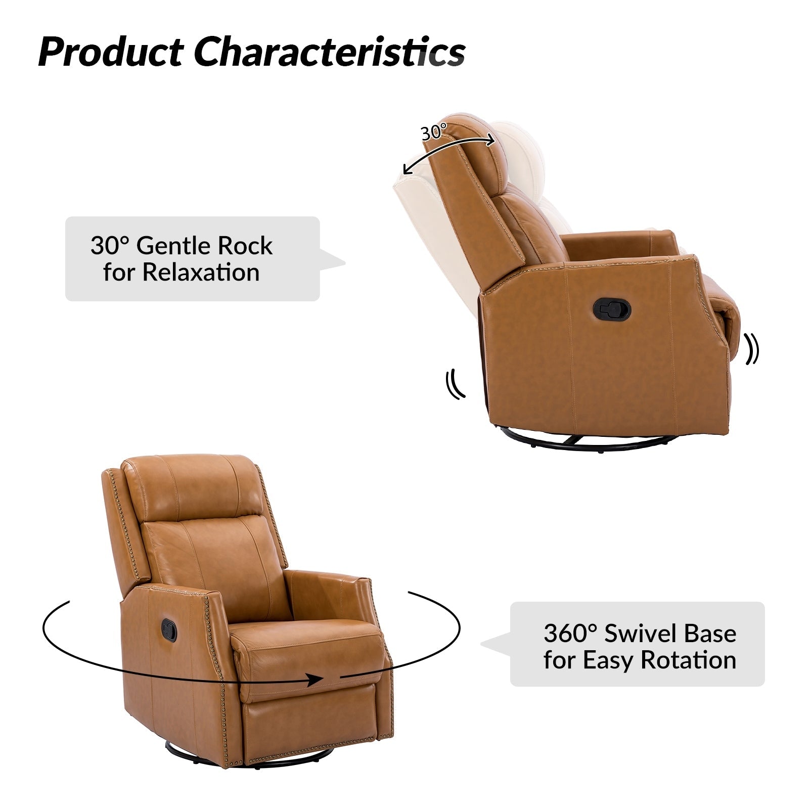 Lot de 2 chaises pivotantes modernes en cuir véritable Demeter pour chambre d'enfant avec garnitures cloutées par HULALA HOME