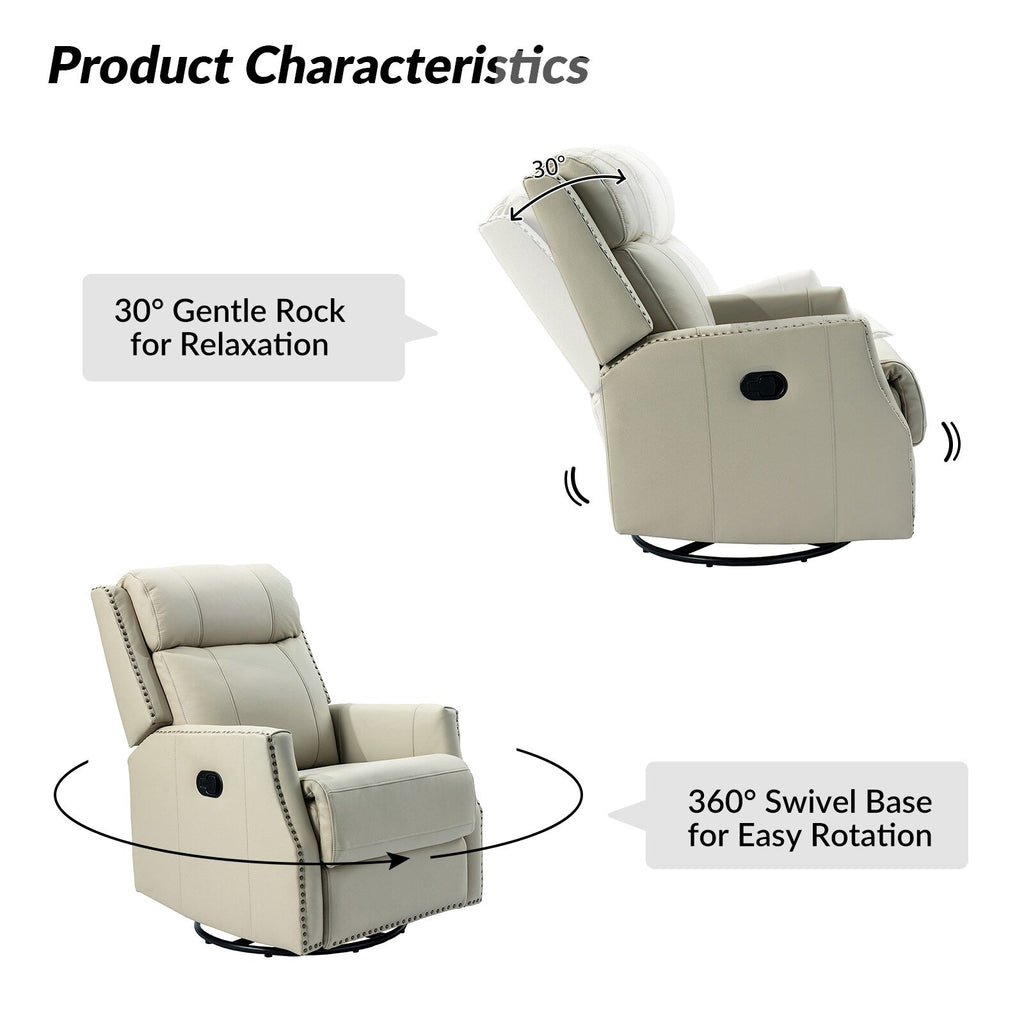 Lot de 2 chaises pivotantes modernes en cuir véritable Demeter pour chambre d'enfant avec garnitures cloutées par HULALA HOME