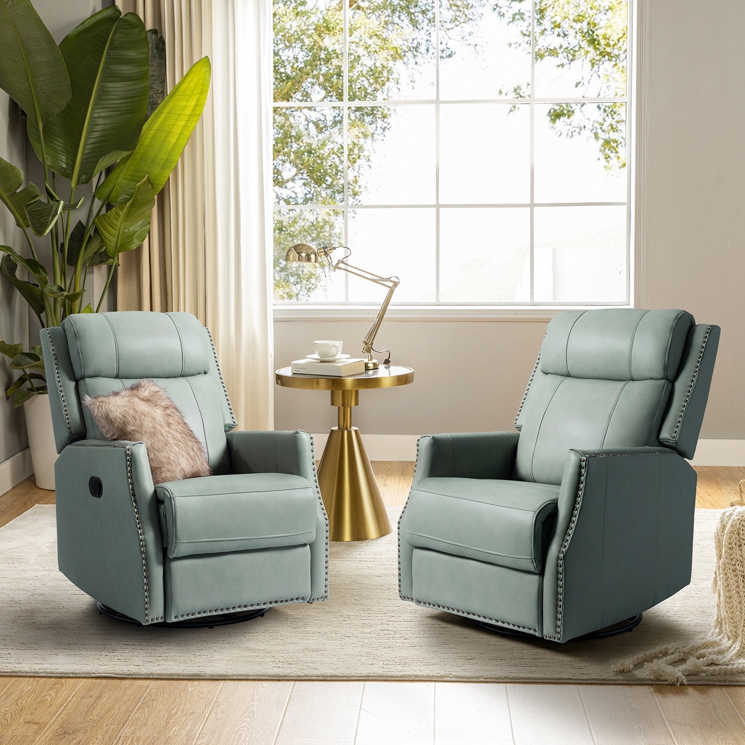 Lot de 2 chaises pivotantes modernes en cuir véritable Demeter pour chambre d'enfant avec garnitures cloutées par HULALA HOME