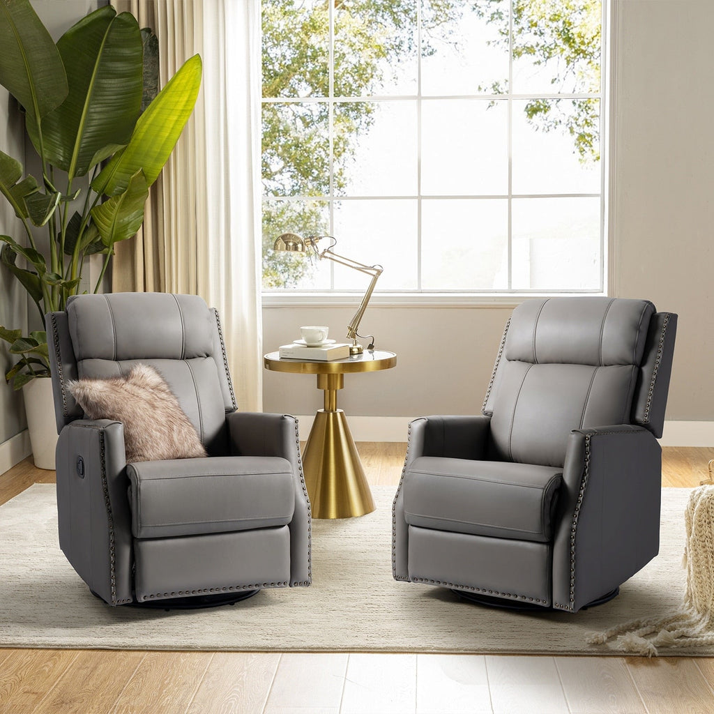 Lot de 2 chaises pivotantes modernes en cuir véritable Demeter pour chambre d'enfant avec garnitures cloutées par HULALA HOME