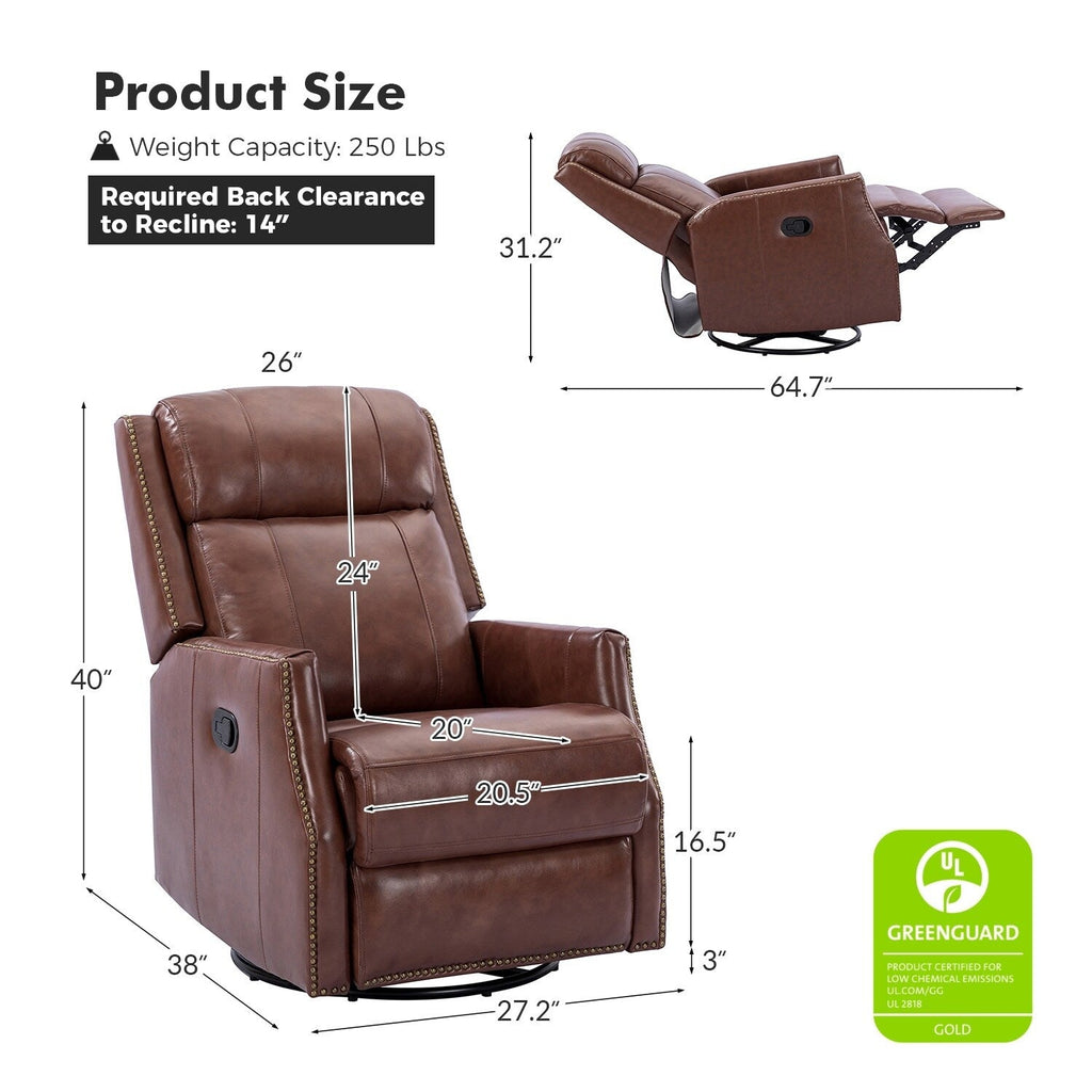 Lot de 2 chaises pivotantes modernes en cuir véritable Demeter pour chambre d'enfant avec garnitures cloutées par HULALA HOME