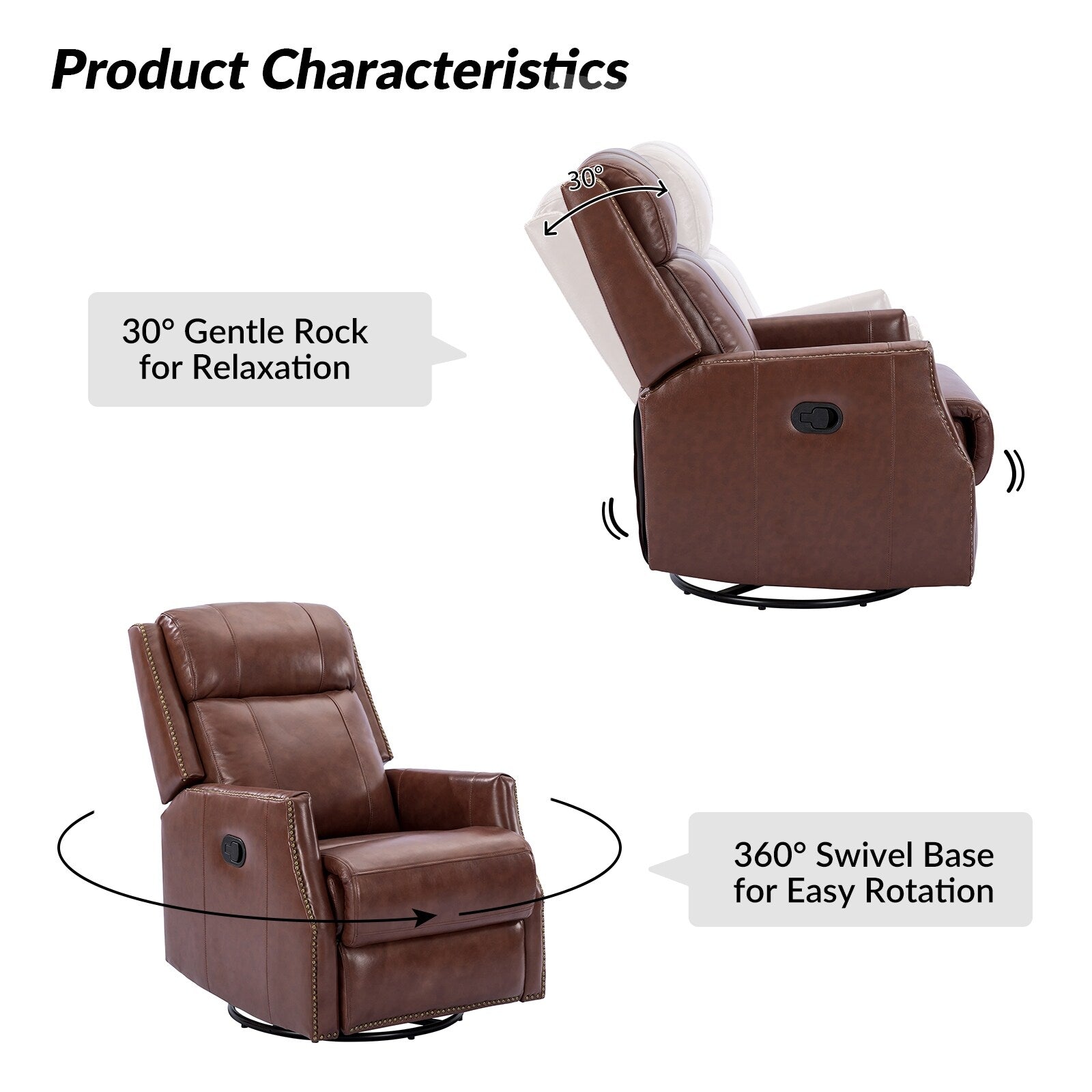 Lot de 2 chaises pivotantes modernes en cuir véritable Demeter pour chambre d'enfant avec garnitures cloutées par HULALA HOME