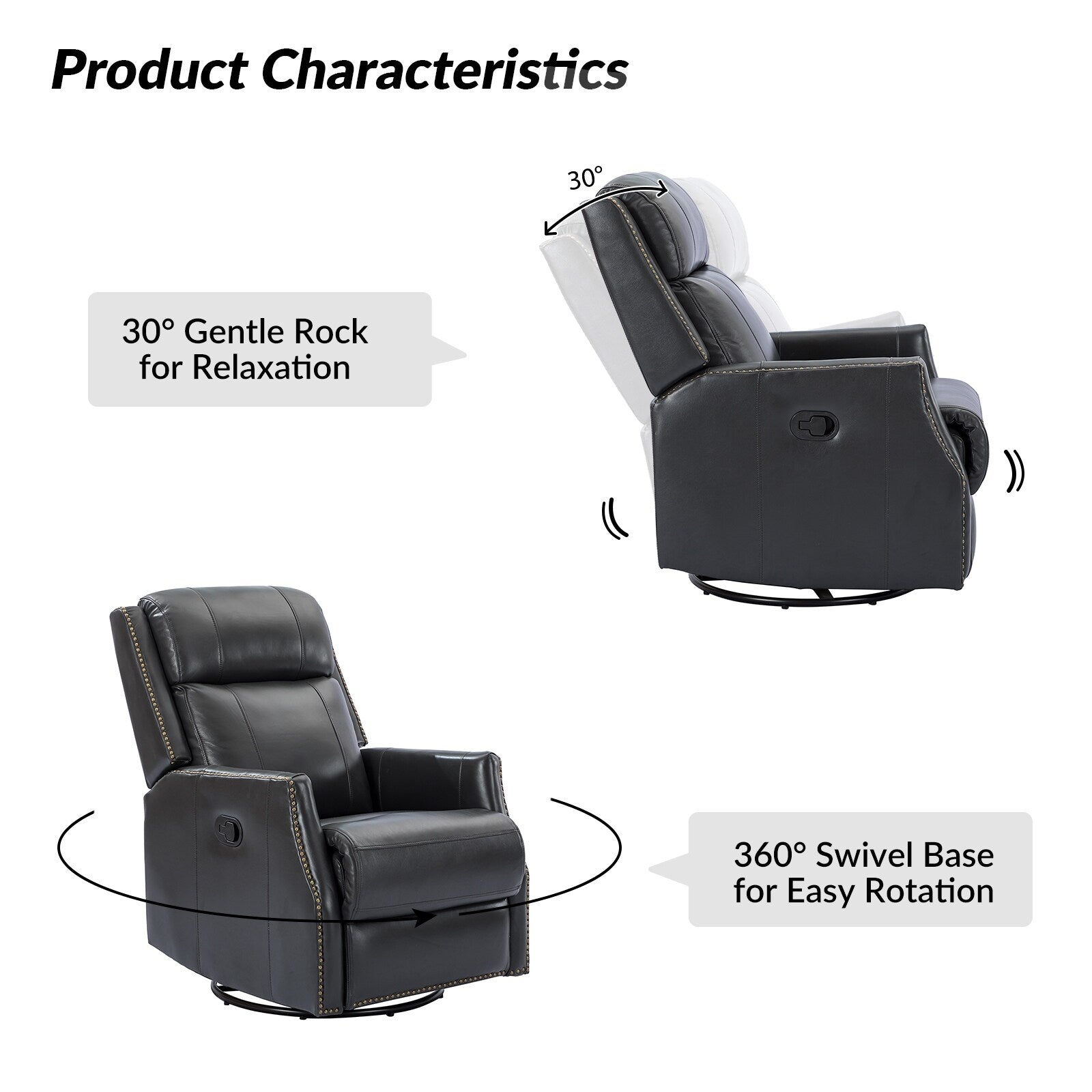 Lot de 2 chaises pivotantes modernes en cuir véritable Demeter pour chambre d'enfant avec garnitures cloutées par HULALA HOME