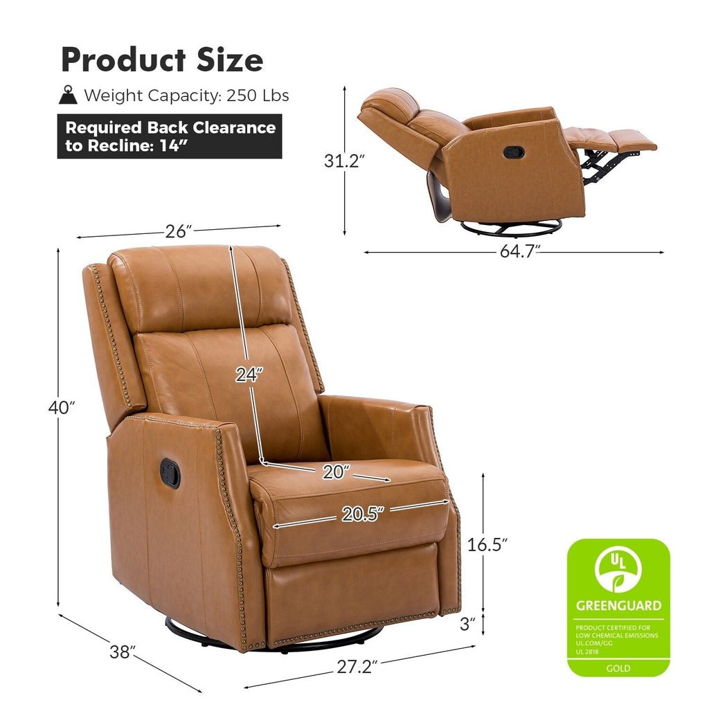 Lot de 2 chaises pivotantes modernes en cuir véritable Demeter pour chambre d'enfant avec garnitures cloutées par HULALA HOME