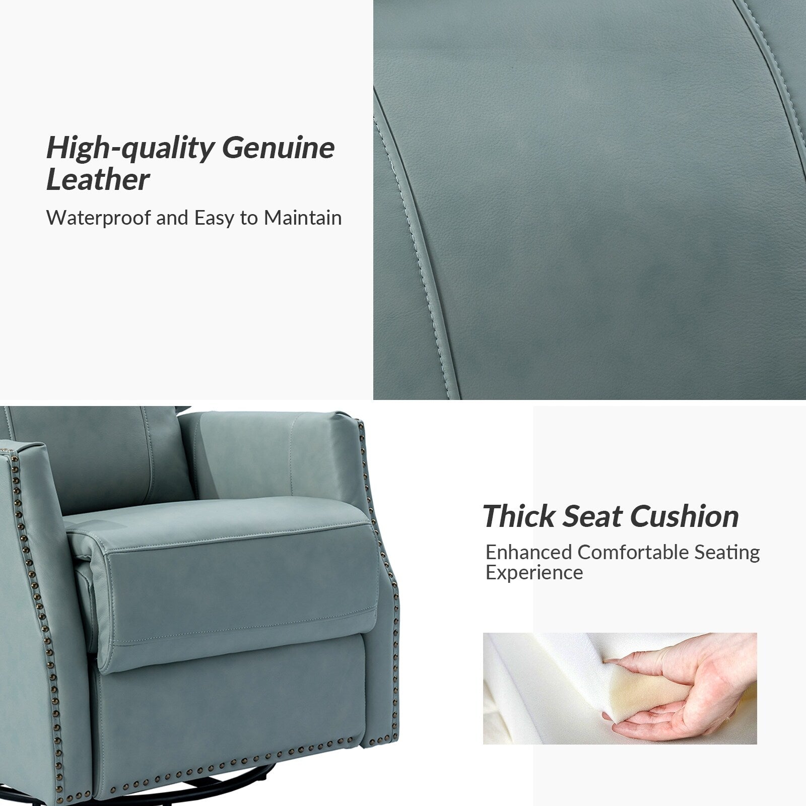 Lot de 2 chaises pivotantes modernes en cuir véritable Demeter pour chambre d'enfant avec garnitures cloutées par HULALA HOME