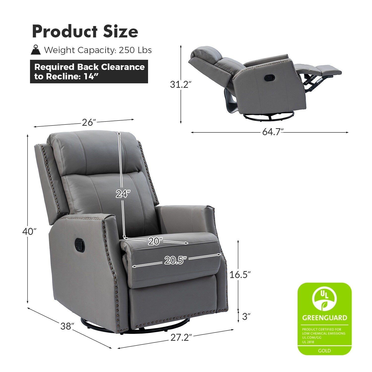 Lot de 2 chaises pivotantes modernes en cuir véritable Demeter pour chambre d'enfant avec garnitures cloutées par HULALA HOME