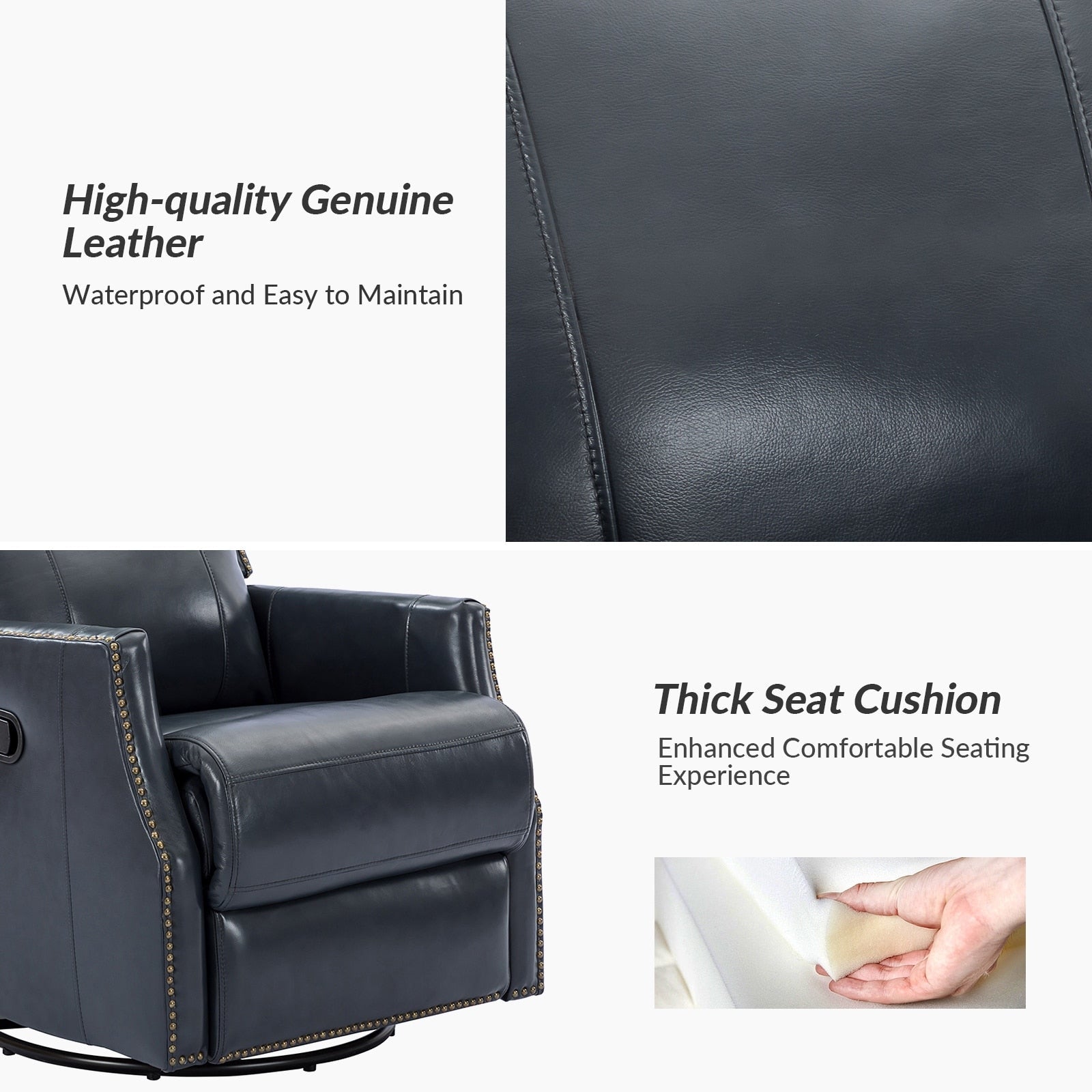 Lot de 2 chaises pivotantes modernes en cuir véritable Demeter pour chambre d'enfant avec garnitures cloutées par HULALA HOME