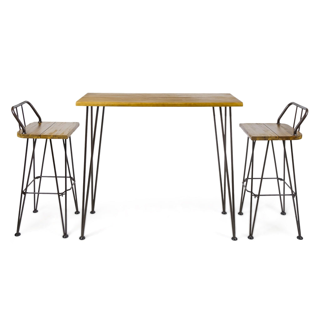 Ensemble de bar industriel d'extérieur en bois Denali 3 pièces par Christopher Knight Home