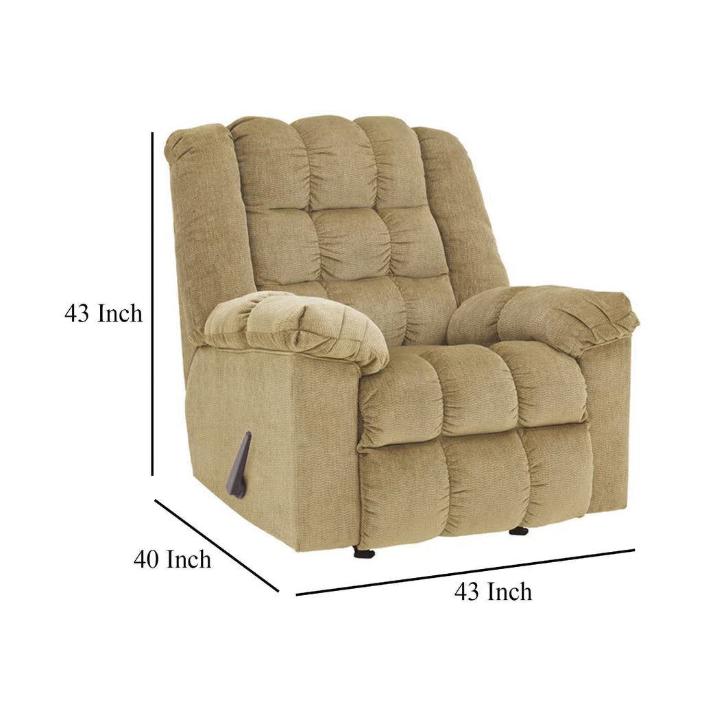 Fauteuil inclinable à bascule Denn, mousse moelleuse touffetée, polyester brun sable