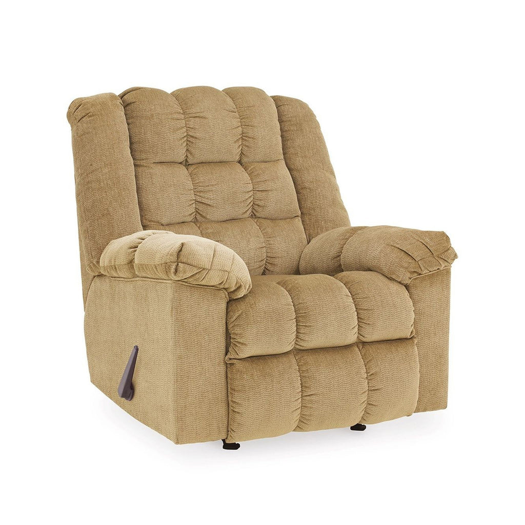 Fauteuil inclinable à bascule Denn, mousse moelleuse touffetée, polyester brun sable