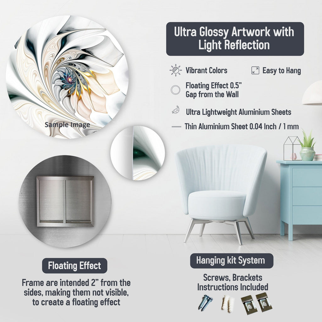 Designart Noir Blanc Marbré Dreamscape V Art Mural Rond Géométrique Moderne en Métal