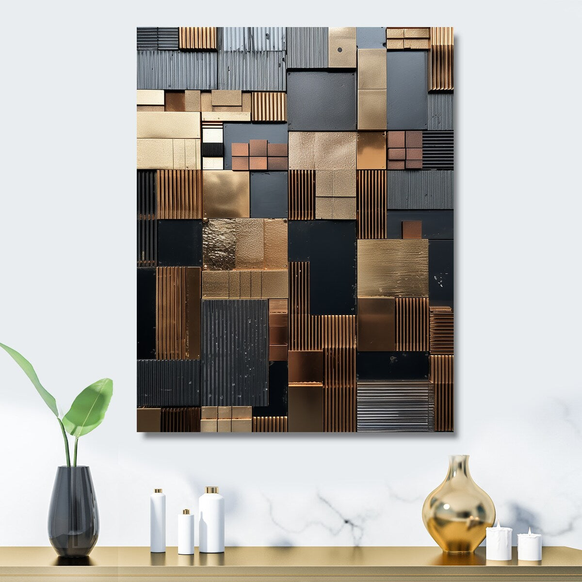 Designart Brown Abstract Tile Mosiac Charm Abstract Tile Metal Wall Art Brown Metal Wall Decor Modern Metal Art Work