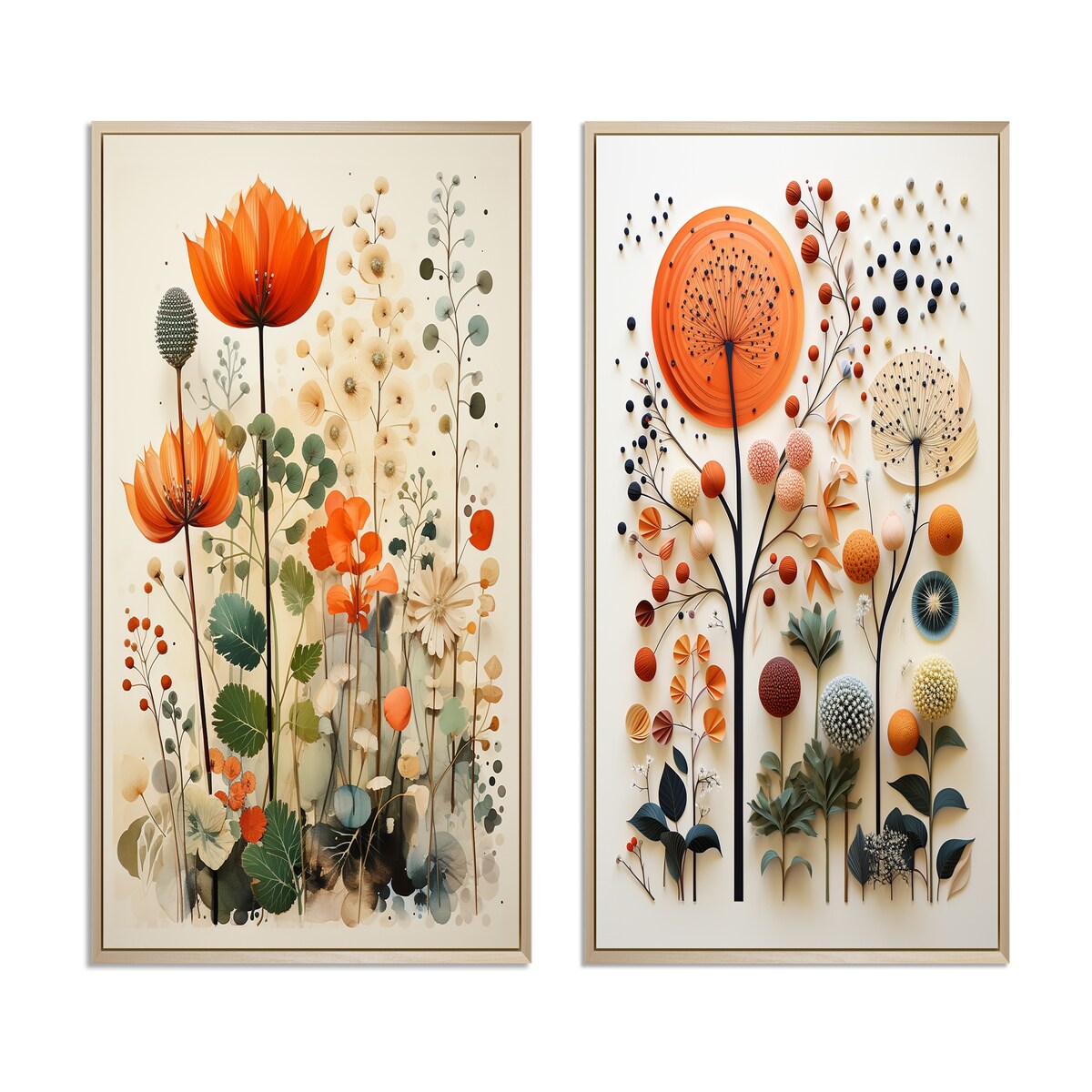 Designart Ensemble de 2 décorations murales encadrées à motifs botaniques abstraits, pointillisme coloré – Décoration murale pour la maison