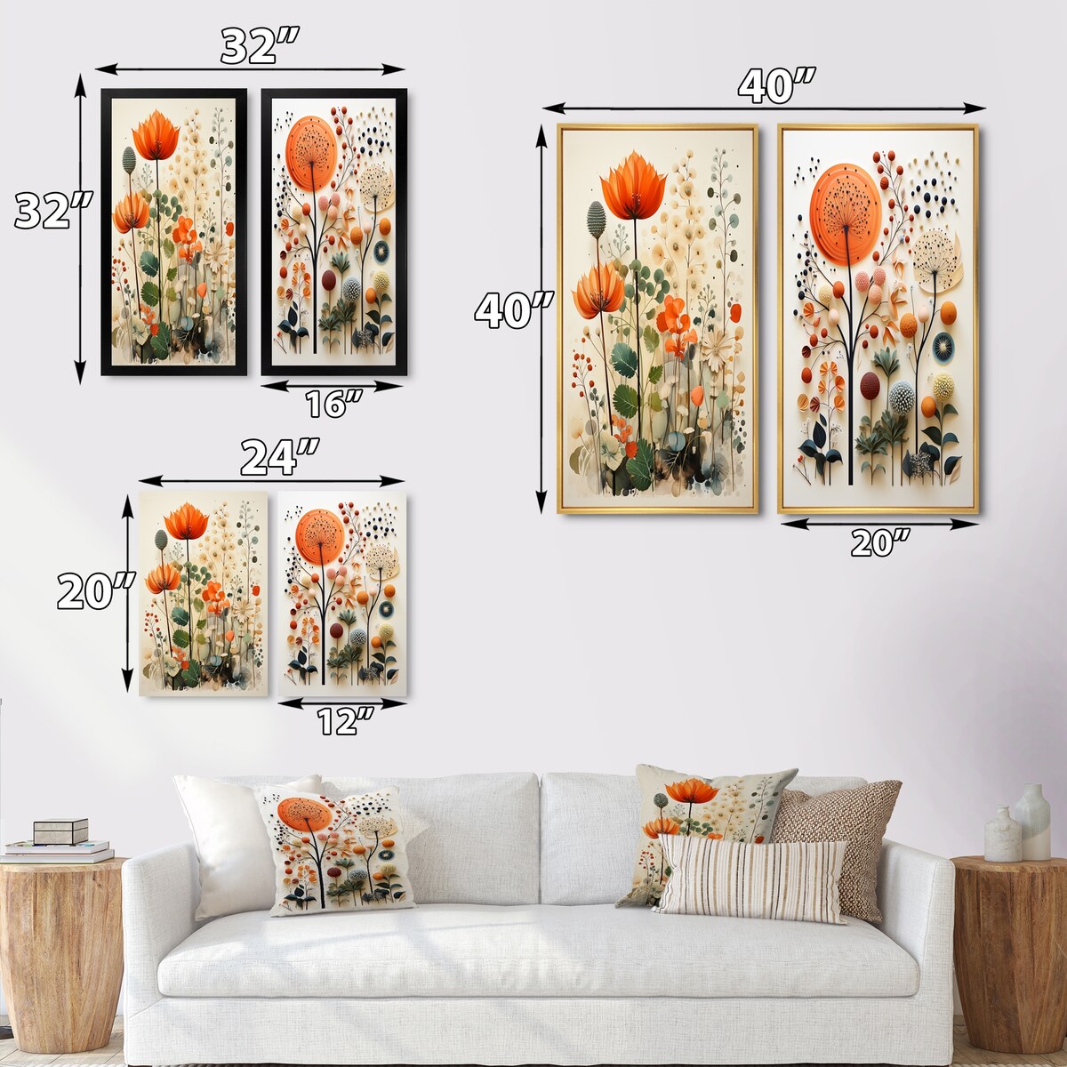Designart Ensemble de 2 décorations murales encadrées à motifs botaniques abstraits, pointillisme coloré – Décoration murale pour la maison