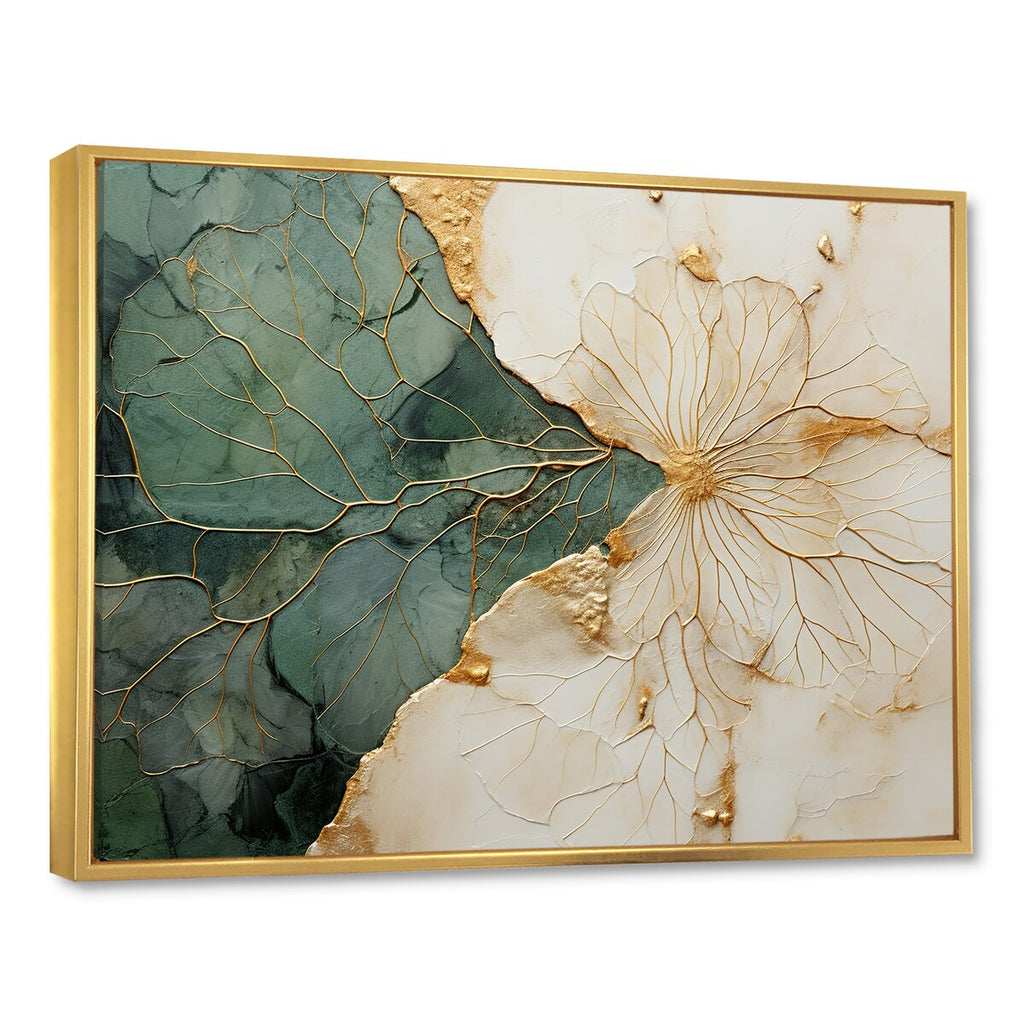 Designart Poteries minimalistes vertes et dorées I Spirales abstraites Art mural encadré Salon