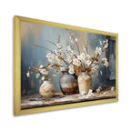 Impression sur toile encadrée Designart, nature morte avec poterie et fleurs, paysage et arbres