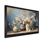 Impression sur toile encadrée Designart, nature morte avec poterie et fleurs, paysage et arbres
