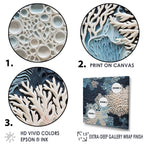 Designart Under Water Blue And White Corals Collage Coastal Framed Wall Art