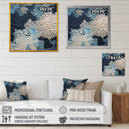 Designart Under Water Blue And White Corals Collage Coastal Framed Wall Art