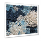 Designart Under Water Blue And White Corals Collage Coastal Framed Wall Art