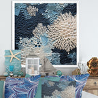 Designart Under Water Blue And White Corals Collage Coastal Framed Wall Art